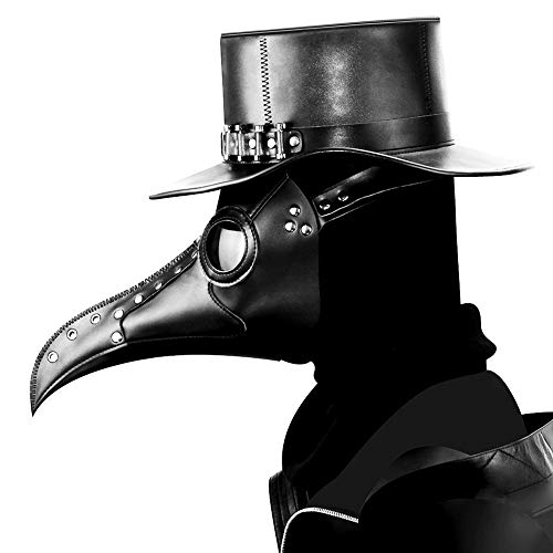 duduta PU Leather Plague Doctor Mask, Scary Halloween Mask Costume Props - Black