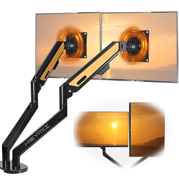 YESDEX Dual Monitor Arm, Gas Spring Dual Monitor Stand, Aluminum Dual Vesa Monitor Mount, Adjustable Ergonomic Dual Monitor Mount with Full Motion for 13''-32'' Screen (1.5-9KG Supported)