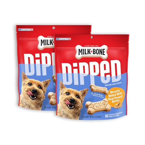 Milk-Bone Dipped Dog Biscuits Baked With Real Peanut Butter, 32 Ounces (Pack of 2) - Dipped - Peanut Butter - 2 Pound (Pack of 2)