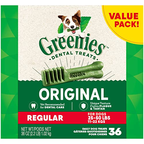 Greenies Original Regular Natural Dog Dental Care Chews Oral Health Dog Treats, 36 count (Pack of 1) - Chicken - 36 Count (Pack of 1)