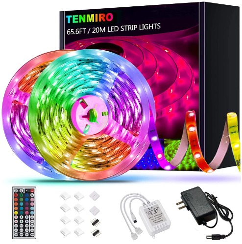 Tenmiro 65.6ft Led Strip Lights, Ultra Long RGB 5050 Color Changing LED Light Strips Kit with 44 Keys Ir Remote Led Lights for Bedroom, Kitchen, Home Decoration - 65.6ft