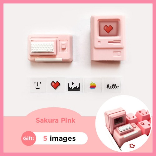 Vintage Computer Artisan Keycap with Interchangeable Displays | Sakura Pink