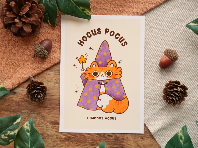 Wizard Cat Art Print - A5/A6 Print - Orange Cat Illustration