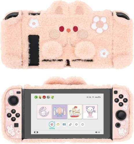 GeekShare Cute Plush Protective Case Cover Compatible with Nintendo Switch and Joy Con- Shock Absorption and Anti-Scratch - Plush Bunny