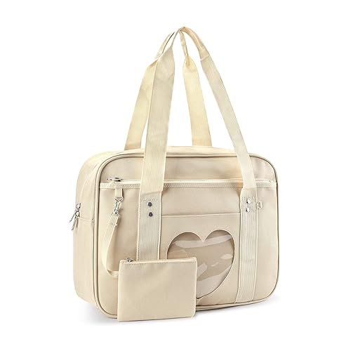 STEAMEDBUN Kawaii Ita Bag Japanese School Bag Cute Tote Bag Large Shoulder Anime Heart Purse - Beige