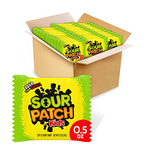 SOUR PATCH KIDS Soft & Chewy Candy, 144 Snack Packs (6 Bags) - Mixed-Fruit - 0.5 Ounce (Pack of 6)