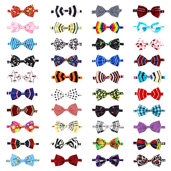 Dog Grooming Collar Bows, Segarty 40 Packs Bulk Pet Bow Ties with Adjustable Dog Bowtie Collar for Small Medium Dogs