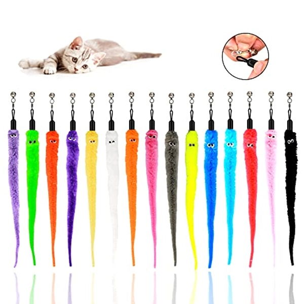 LASOCUHOO Cat Worm Toys, (15 Packs) Interactive Cat Wand Replacement, Cat Wand Refill Attachments for Most Cats Kittens