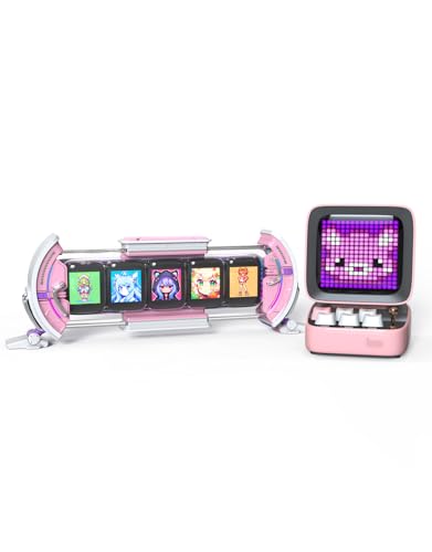 Divoom Ditoo Pink+Times Gate Pink - Cute Pixel Display Art Bluetooth Speaker and Gaming Digital Clock Desk Setup with APP, Weather Forecast, Stock Market/Exchange Rate, Social Media for Home Decor