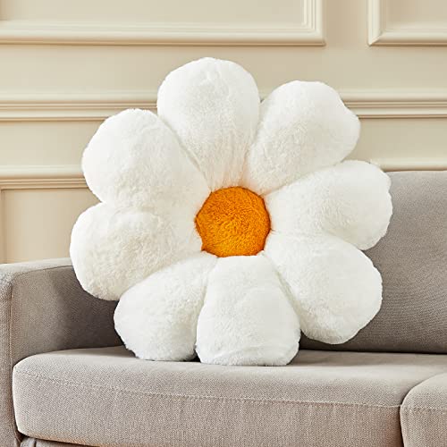 Ailive 21.6In Cute White Flower Throw Pillow Floor Cushion Pillow as Room Decor Desk Chair Cushion Decorative Bed Throw Pillows for Girls Adults - 21.65 - Creamy White