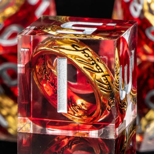 OUKELANWO Sharp Edge Resin Magic The Gathering Lord of The Rings DND Dice Set D&D with Box, Polyhedral Dungeons and Dragons RPG Dice, 7Pcs Role Playing Gaming D and D Dice D20 D12 D10 D8 D6 D4 - Red & White