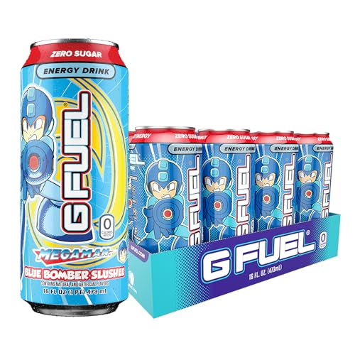 G Fuel Blue Bomber Slushee - Icy Blue Raspberry Slush Energy Drink Inspired by Mega Man, 16 oz can, 12-pack case - Vanilla Blue Raspberry