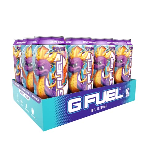 G Fuel Spyro the Dragon Energy Drink, Sugar Free, Healthy Drinks, Zero Calorie, 140 mg Caffeine per Carbonated Can, Dragon Fruit Flavor, Focus Amino, Vitamin + Antioxidants Blend - 12 Pack - Dragonfruit - 16 Fl Oz (Pack of 12)