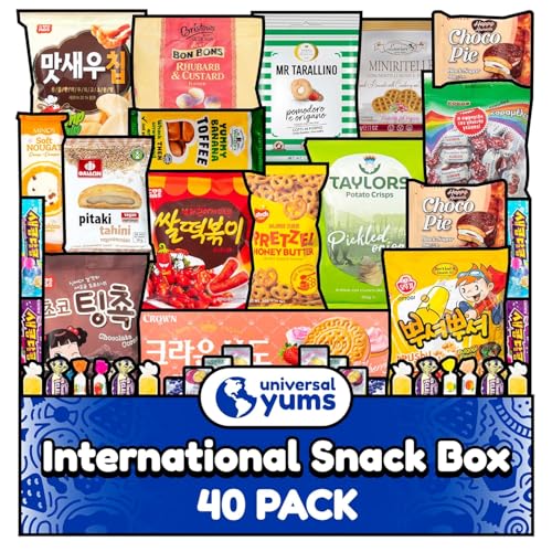 Universal Yums International Snack Box | Variety Pack Of Chips, Candy, Chocolates, And Snacks From Around The World | Foreign Snacks For Students, Back to School, College, Office | (40 Exotic Snacks)