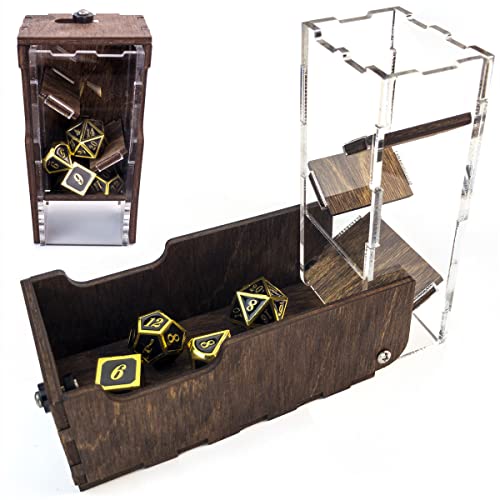 C4Labs Micro Travel Portable Dice Tower AND Dice Vault | Fits Standard Seven Set of Dice (Walnut)