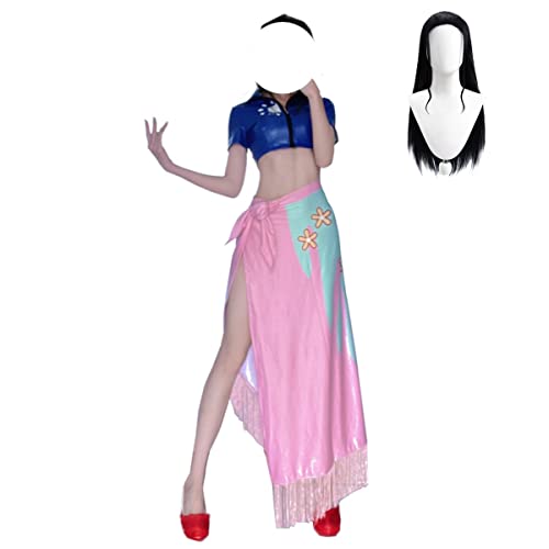 GWOKDAN Nico Robin Cosplay Costume Anime Kimono Dress One Piece Costume Halloween Outfits Full Set Women - Small - Blue-w