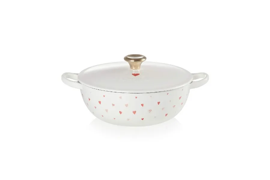 Le Creuset L'Amour Enameled Cast Iron Soup Pot, 2.75 Quarts, White with Heart Applique & Light Gold Knob - 