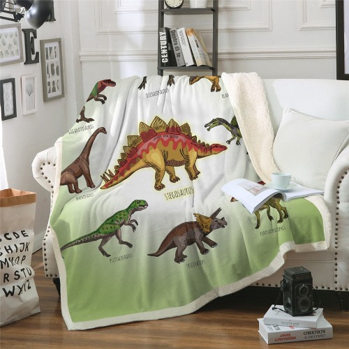 Dinosaur Sherpa Blanket - Dinosaur Identification / 150cmx200cm