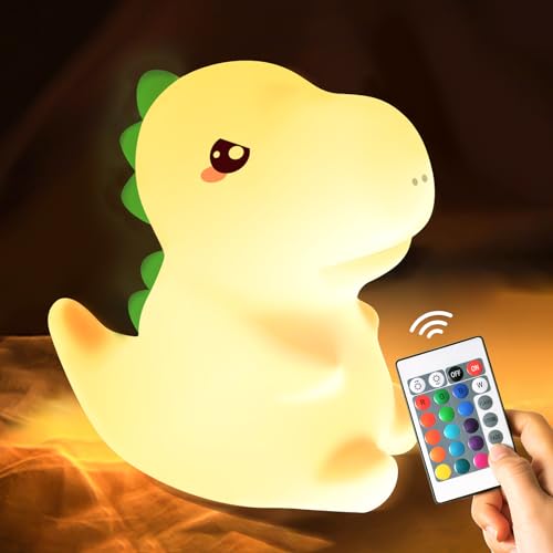 One Fire Dinosaur Cute Night Light Lamp, 16 Colors, USB Rechargeable, Silicone Material, Safe for Kids - dinosaur