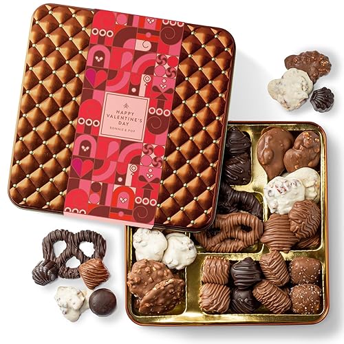 Valentines Day Chocolate Gift Basket, Food Gifts Arrangement Platter, Gourmet Snack Box, Her, Wife, Spouse, Girlfriend, Romatic, Lover, Mom- Bonnie & Pop - Valentines