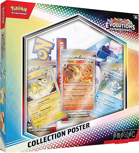 JCC Pokémon : Collection Poster Écarlate et Violet – Évolutions Prismatiques (3 boosters et 3 Cartes Promo Brillantes)