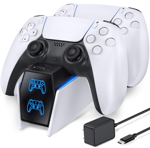 PS5 Controller Charger Station, PS5 Charging Station with Fast Charging AC Adapter 5V/3A, Dual Controller Charging Stand for Playstation 5, Docking Station Replacement for DualSense Charging Station - 