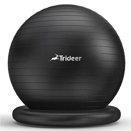 Trideer Ball Chair Yoga Ball Chair Exercise Ball Chair with Base for Home Office Desk, Stability Ball & Balance Ball Seat to Relieve Back Pain, Home Gym Workout Ball for Abs, Pregnancy Ball with Pump - L(23-26ines/58-65cm) - Black