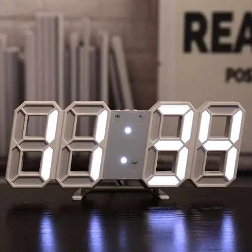 3D Digital Light Up Alarm Clock Wall Decor - White