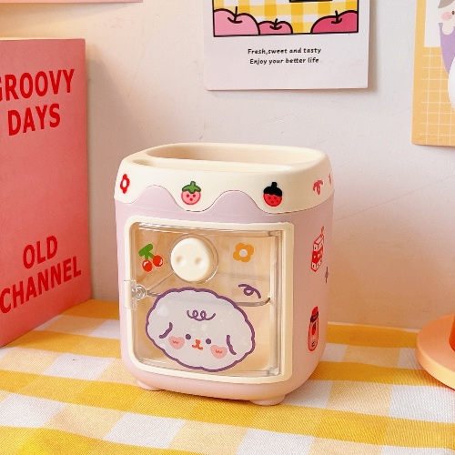Kawaii Fridge Pen & Desk Organizer - Pink w/ Stickers