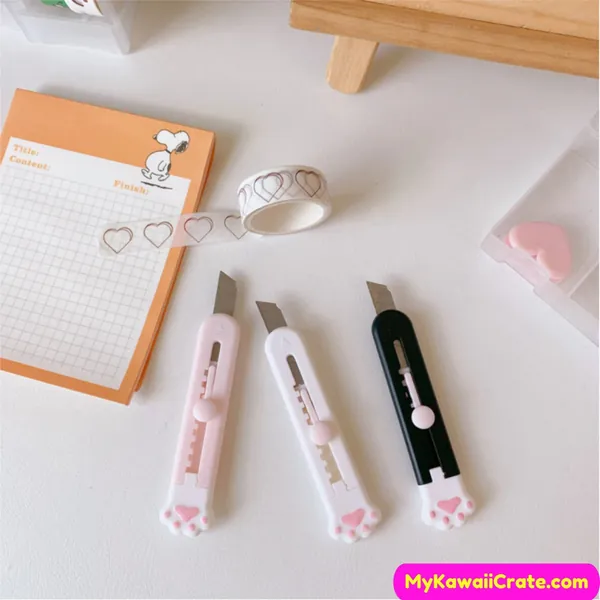 Kawaii Cat Paw Portable Mini Utility Knife ~ Retractable Cutter, Cutting Tools, Craft Supplies, Pocket Size Paper Cutter Refillable Blade
