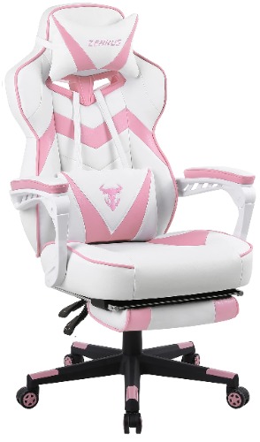 Zeanus Pink Gaming Chair, PC Gaming Chair for Girls, Reclining Computer Chair with Footrest, Ergonomic Gaming Computer Chair with Massage, Gaming Chair for Women, High Back Gaming Chairs for Adults - Pink