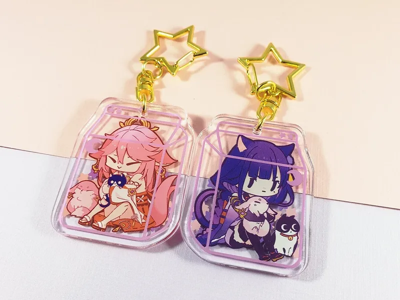 Genshin Impact 2" double-sided acrylic keychain charm Raiden Shogun Yae Miko Anime Game Milk Carton Neko