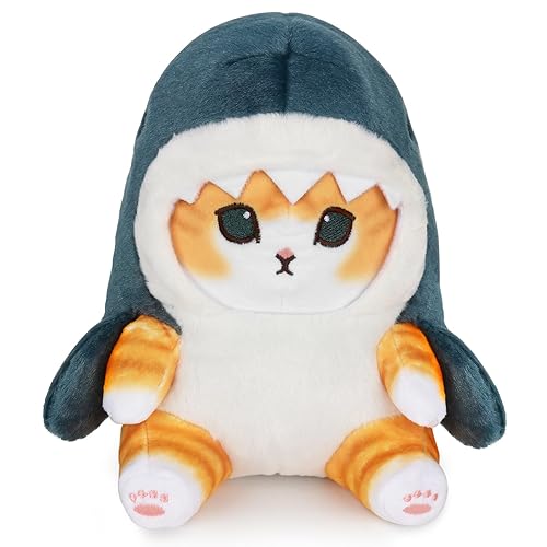 HIULLEN Katze Plüschtier, Katze Kuscheltier Stofftier, Kuscheltier Shark Katze, Süße Gebratene Garnelenkatze Spielzeug Geschenk für Kinder Mädchen Jungen Kissen Puppe - Blau-22cm
