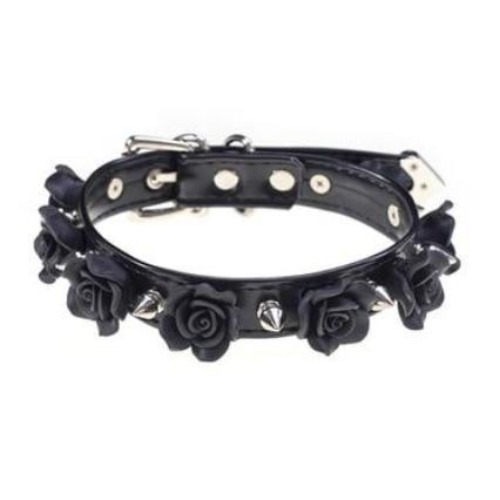 Spiked Floral Collar - Black & Silver