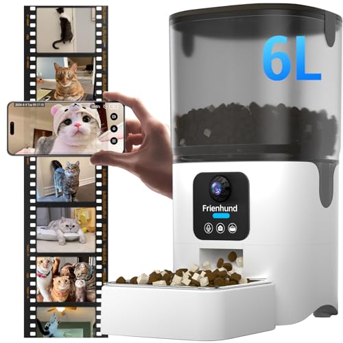 Frienhund Smart Camera Automatic Cat Feeder: 1080P HD Live View with Night Vision,5G Automatic Dog Feeder with Two-Way Audio,Detachable for Easy Clean,Record Wonderful Moments for Multiple Pets-25Cup - HD Camera