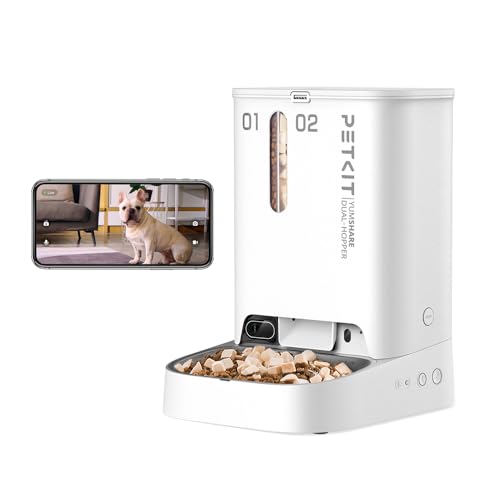 PETKIT Automatic Cat Feeder with Camera,1080P HD Video with Night Vision,Double Hopper Pet Feeder for Cats and Dogs with 2-Way Audio,Smart App Control Cat Food Dispenser,2.4G WiFi/Anti-Stick Bowl - Double Feed Hoppers with Camera