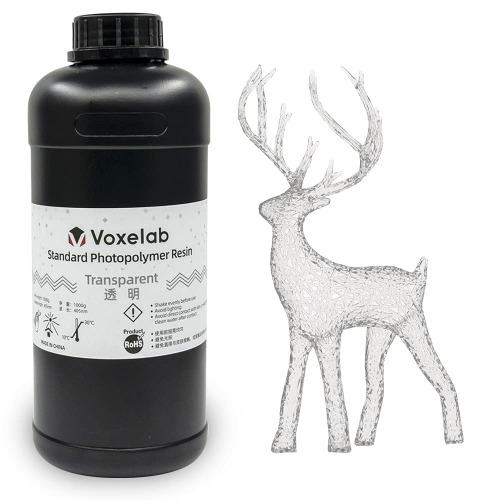 VOXELAB 3D Printer Resin, Rapid Resin LCD UV-Curing Resin 405nm Standard Photopolymer Resin for LCD 3D Printing, High Precision & Quick Curing & Excellent Fluidity - 1000g (Transparent) - Transparent 1KG