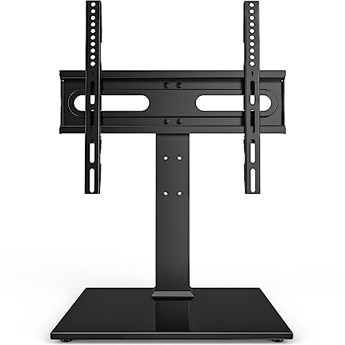 Universal TV Stand - Table Top TV Stand for 27-60 inch LCD LED TVs - 9 Level Height Adjustable TV Base Stand with Tempered Glass Base & Wire Management, VESA 400x400mm - 27"-60" Universal Tabletop TV Stand