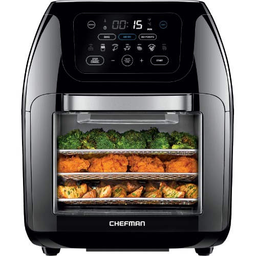 CHEFMAN Multifunctional Digital Air Fryer+ Rotisserie, Dehydrator, Convection Oven, 17 Touch Screen Presets Fry, Roast, Dehydrate, Bake, XL 10L Family Size, Auto Shutoff, Large Easy-View Window, Black - Black - 10 Quart