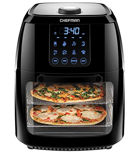 Chefman 6.3-Qt 4-In-1 Digital Air Fryer+, Rotisserie, Dehydrator, Convection Oven, XL Family Size, 8 Touch Screen Presets, BPA-Free, Auto Shutoff, Accessories Included, Black - Black - 6.3 Quart - Air Fryer