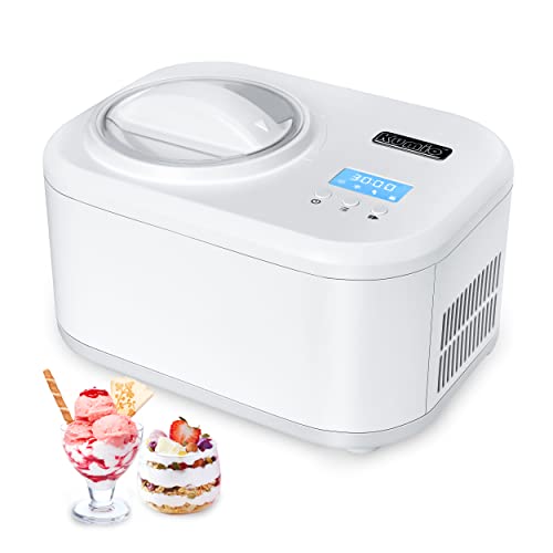 KUMIO 1 Quart Automatic Ice Cream Maker with Compressor, No Pre-freezing, 4 Modes Frozen Yogurt Machine with LCD Display & Timer, Electric Sorbet Maker Gelato Maker, Keep Cool Function - 1 Quart