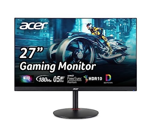 Acer Nitro 27" WQHD 2560 x 1440 PC Gaming IPS Monitor | AMD FreeSync Premium Up to 180Hz Refresh 0.5ms DCI-P3 95% 1 Display Port 1.2 & 2 HDMI 2.0 XV271U M3bmiiprx,Black - WQHD 180Hz - 27-inch