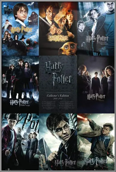 Harry Potter 1-7 - Framed Movie Poster/Print (Movie Poster Checklist / 9 Images) (Size: 24 inches x 36 inches)