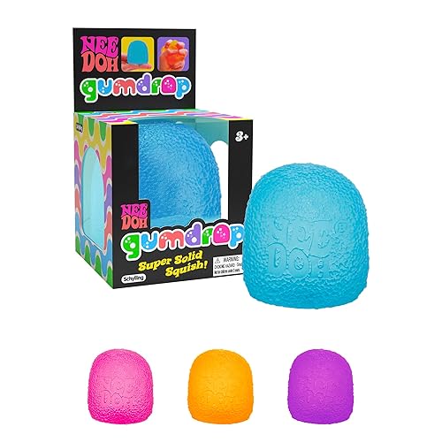 Schylling NeeDoh Gumdrop Squishy Fidget Toy - Sweetie-Themed Nee Doh Stress Ball, Kids Sensory Toys For Anxiety Relief, Safe Non-Toxic Dough Material, 1 Colour Picked At Random