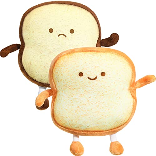 2 Pieces Toast Bread Pillows Bread Shape Pillows 2 Styles Funny Food Bread Pillow Facial Expression Stuffed Plush Toast Sofa Pillow Food Cushion Stuffed Toy for Kids Adults Home Room Decor