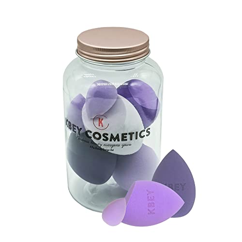 KBEY Cosmetics Makeup Sponges for Face - Beauty Sponge Set for Foundation and Contouring - Latex Free 7 Pc Facial Blending Sponges Apply BB Cream, Eyeshadow and Concealer without Streaking (Purple) - Purple