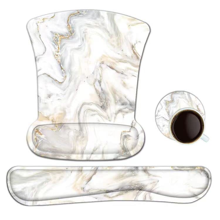 ToLuLu Toetsenbord Muismat Polssteun Gel Ergonomische Muismatten voor Computer Laptop Kantoor Thuis, Comfortabel Mousepad Toetsenbord Polssteun Geheugenschuim voor Gemakkelijk Typen Pijnverlichting, Wit Goud Marmer