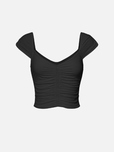Eco-SkinKiss® Ruched Front Cropped Cap Sleeve Top - Black / M