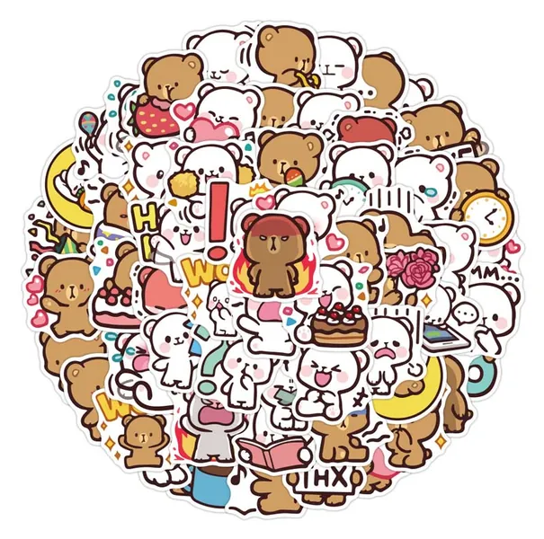 60PCS Bear Stickers Chibi Bear Decals Cute Luggage Stickers