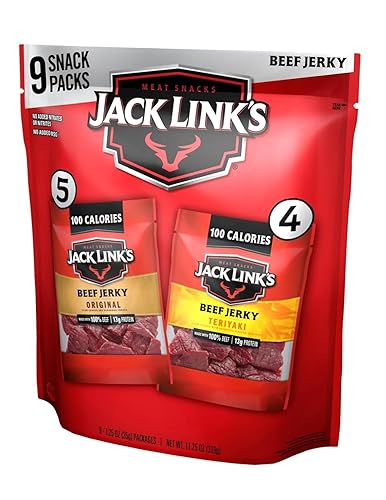 Jack Link's Beef Jerky Variety - Includes Original and Teriyaki Flavors, On the Go Snacks, 13g of Protein Per Serving, 9 Count of 1.25 Oz Bags (Pack of 1)